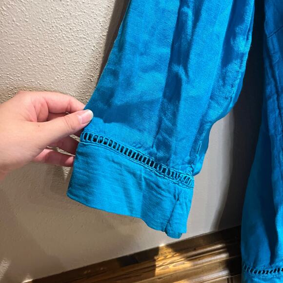 Soft Surroundings Leonie Tunic Top 100% Linen Sz 2X Carribean Turquoise Coastal - Picture 2 of 5